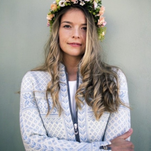 Dale of Norway Sweaters - Dale of Norway Sunniva Sweater Baby Blue White Zip Up Cardigan Wool Fair Isle XL